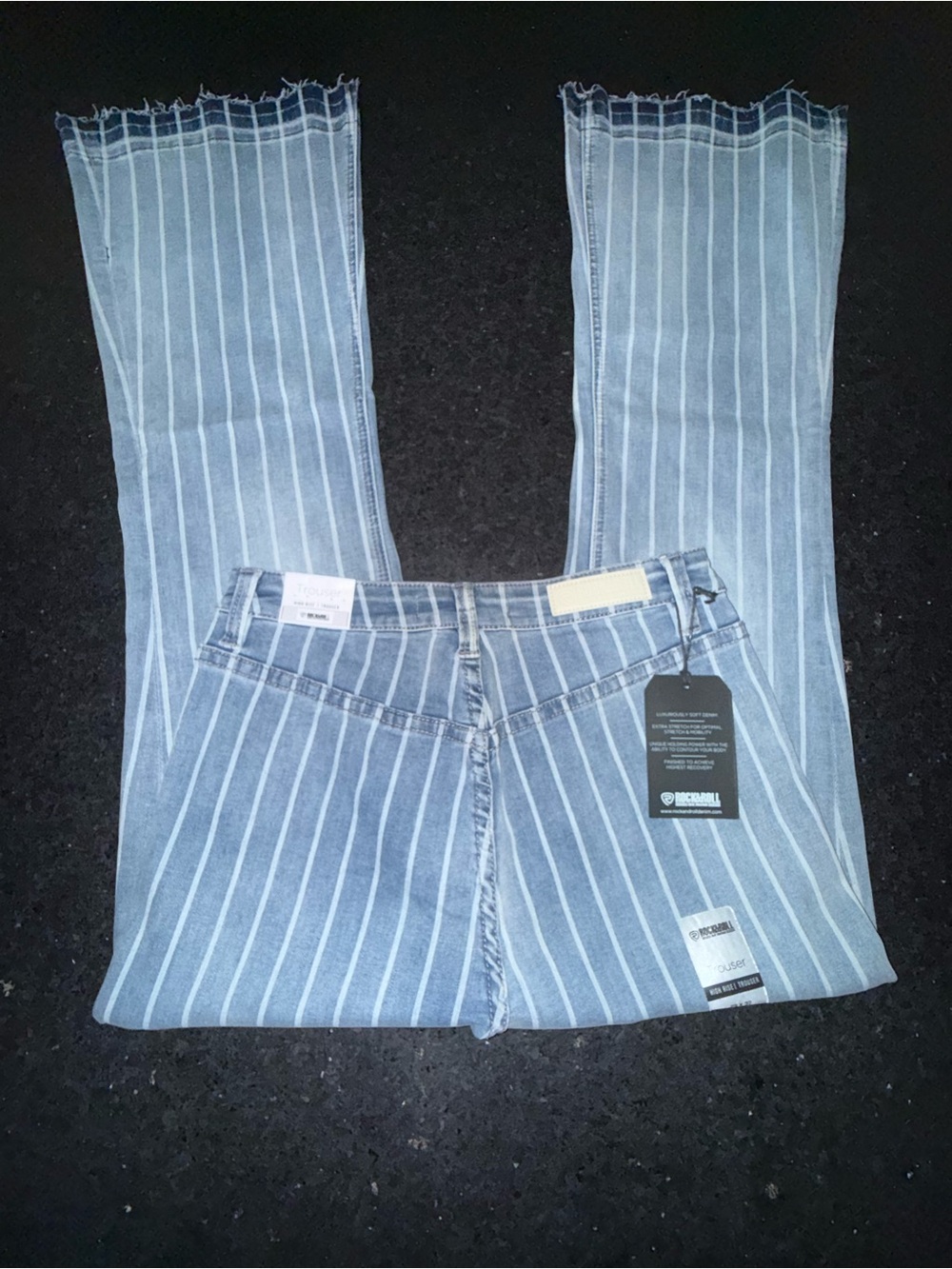 NEW ROCK & ROLL DENIM HIGH RISE EXTRA STRETCH
STRIPED TROUSER FLARE JEANS 29x32 - Picture 8 of 16